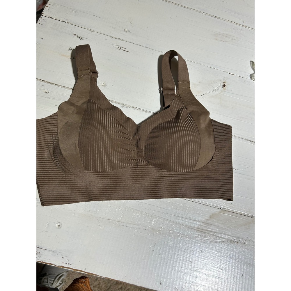 Seamless‎ Ribbed Wireless Bra Taupe Brown Adjustable Straps XL Full Coverage
